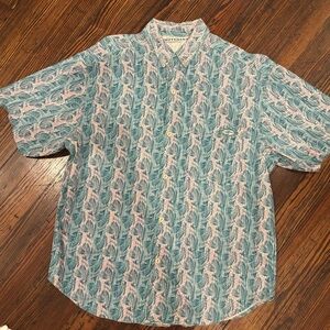 Vintage 90’s Gotcha Geometric Button Down Collared Shirt Front Pocket Logo Sz L